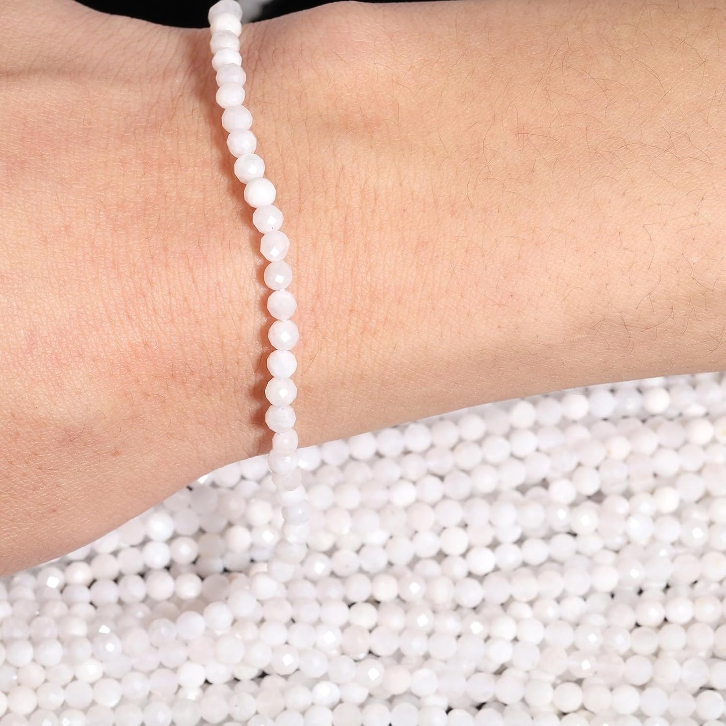 Song Xi 90pcs 4mm White Moonstone Faceted Round Loose Stone Beads for Bracelet Jewelry Making, DIY Christmas