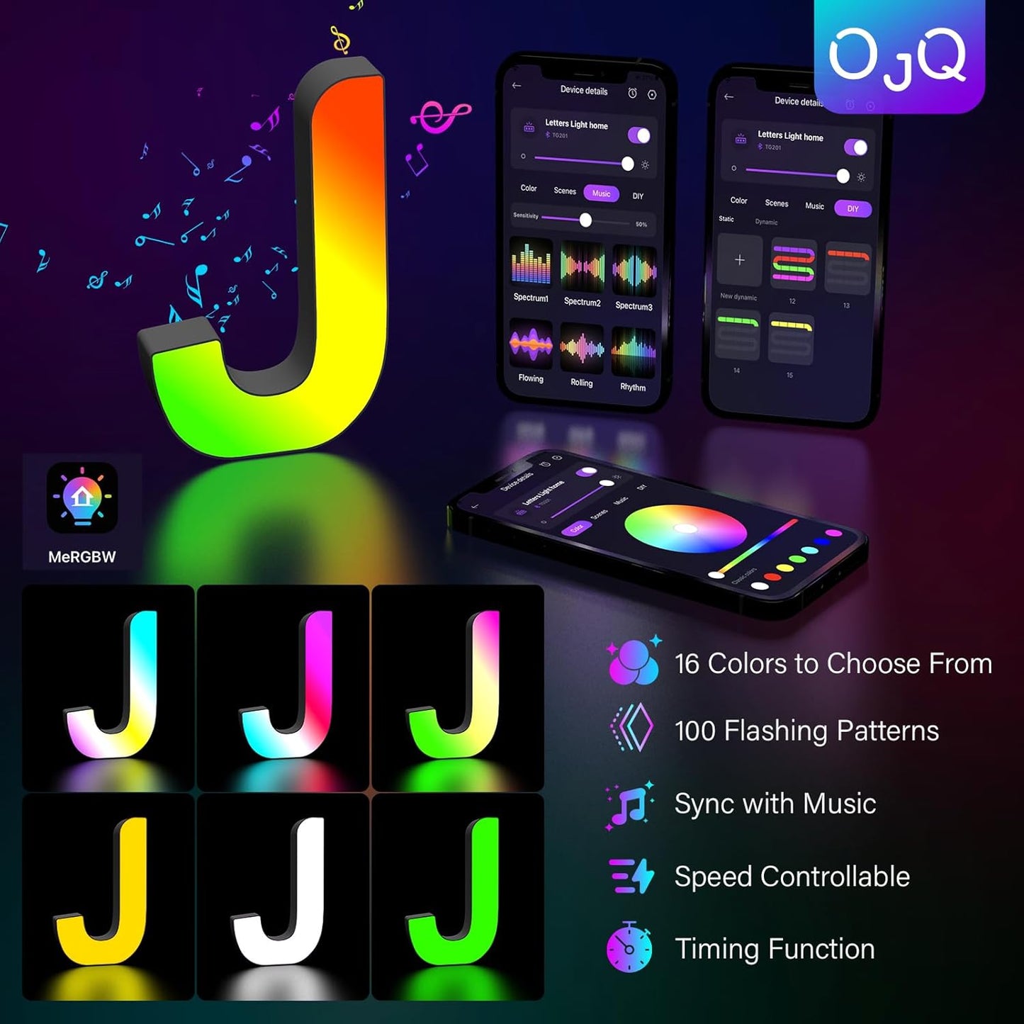 OJQ Light Up Letters LED Letter - Marquee Letters Room Decor Alphabet Letter Music Sync Color Change Colorful - Christmas Birthday Gifts for Girl - Teen Girls Gifts Party Home Wall Decor