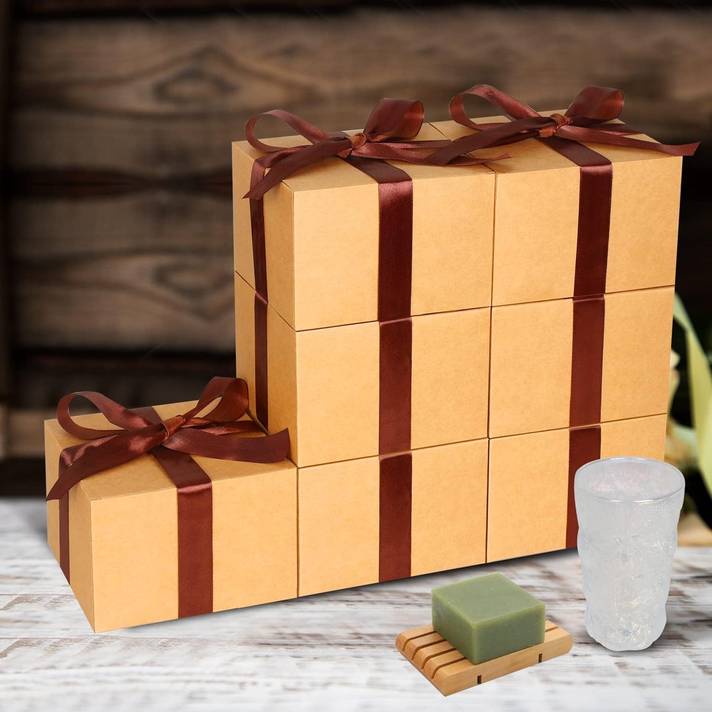 COTOPHER Small Gift Boxes 10 Pack 6x6x4 inches Brown Gift Boxes with Lids for Gifts, Crafting, Wedding Party Favor, Cupcake Box, Candy, Bridesmaids Proposal Box