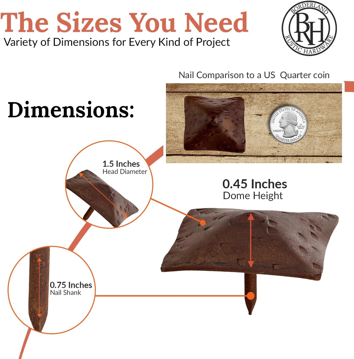 50 Pack 1.5" Square Head Iron Clavos Decorative Nails – Sealed Rusted – Handmade Rustic Square Fasteners for Farmhouse Shutters, Faux Wood, Barn Doors, Shutters, and Gates – Ornamental Wood Accent