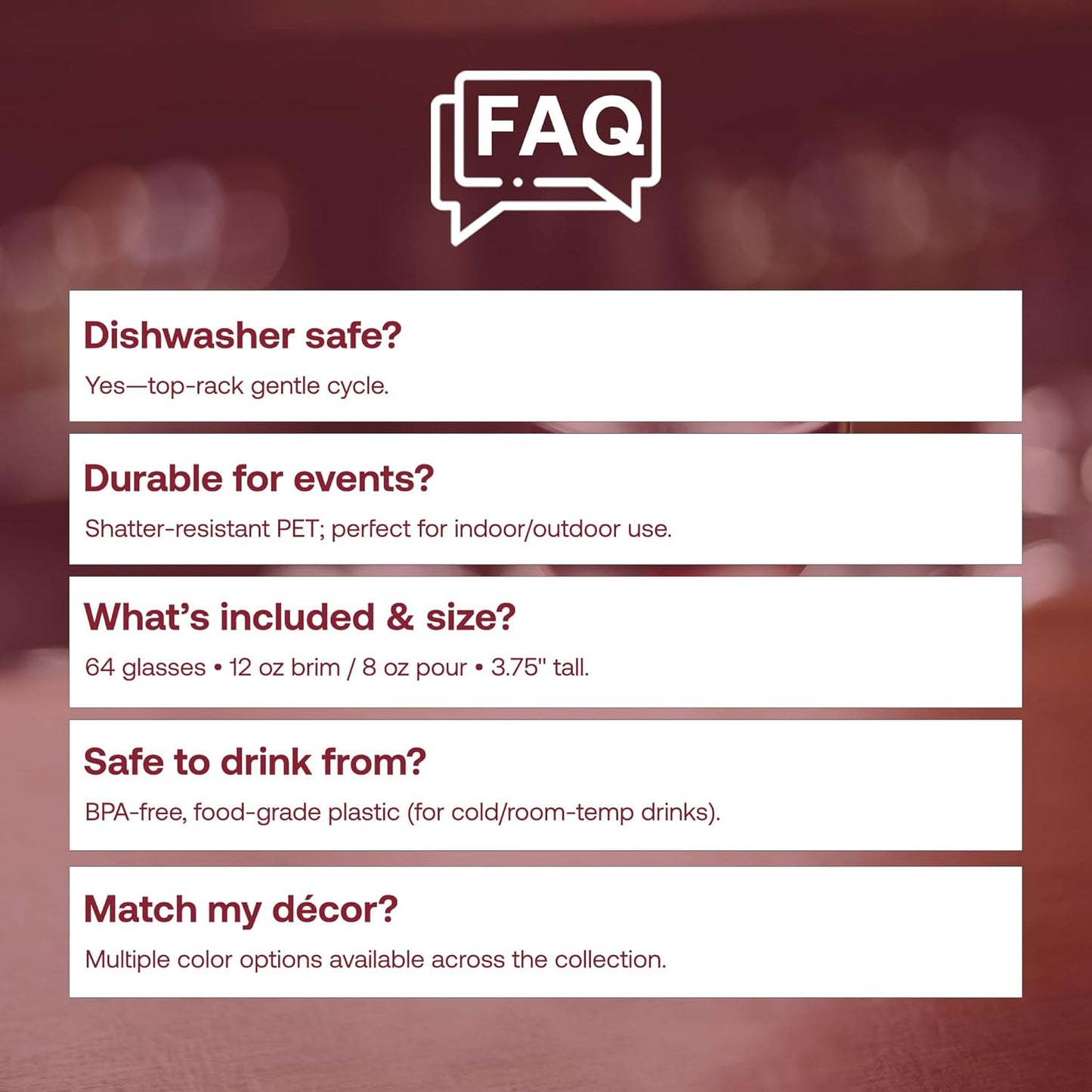 Smarty Had A Party 12 oz Wine Glasses – 64 Navy Stemless Plastic Wine Glasses, Unbreakable Disposable Drinkware for Weddings & Events