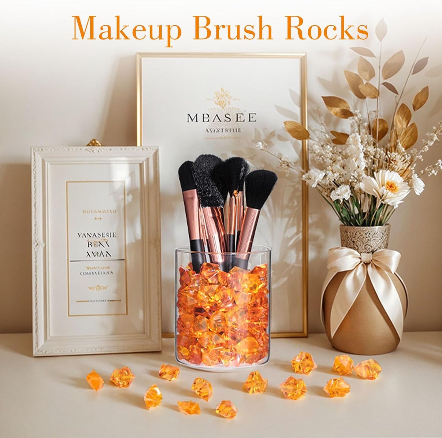 DomeStar Orange Fake Crushed 150 PCS Fake Diamonds Plastic Acrylic Clear Ice Rock Diamond Crystals Fake Ice Cubes Gems for Home Decoration Wedding Display Vase Fillers