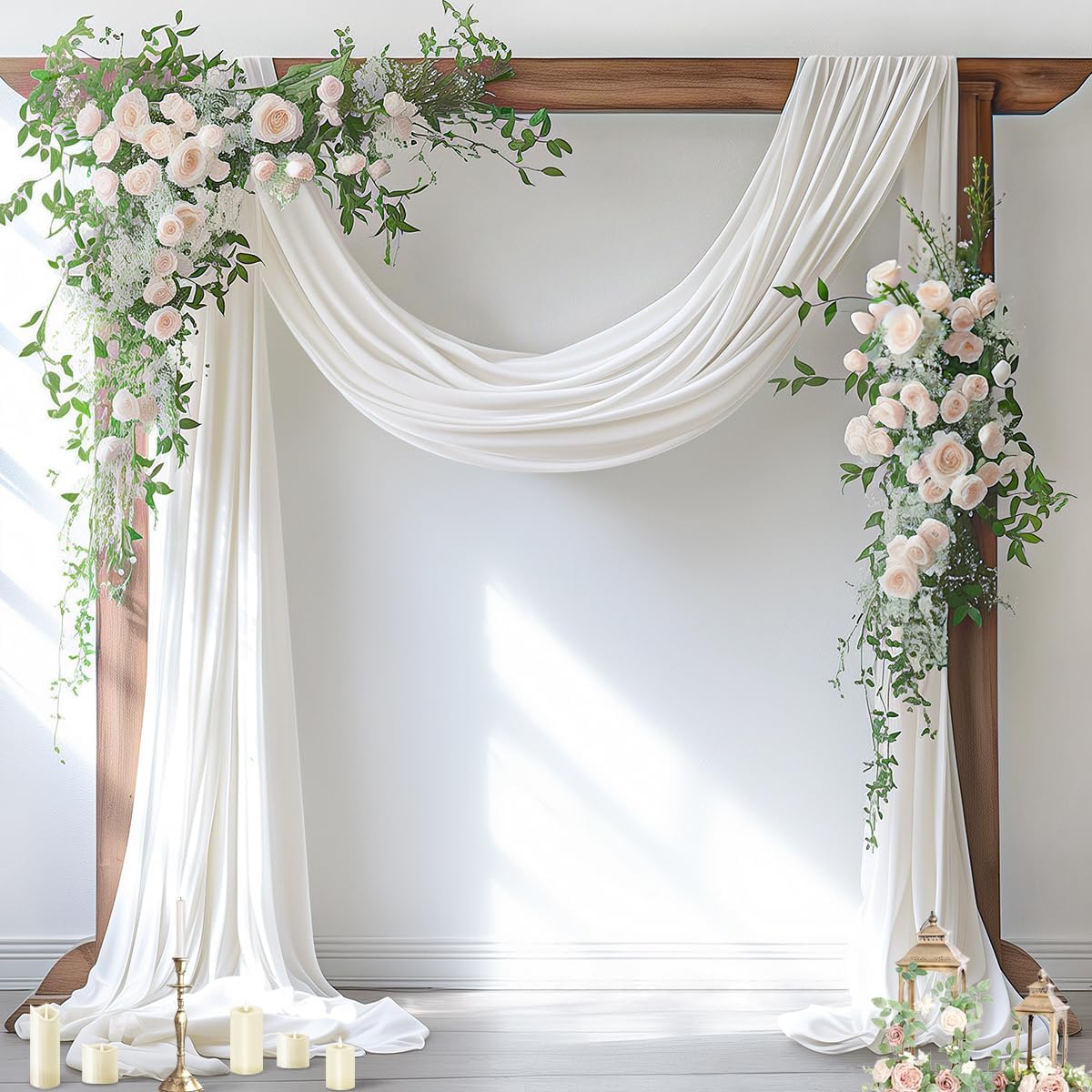 Socomi Wedding Arch Draping Fabric 2 Panels 29" x 19Ft Ivory Sheer Chiffon Curtain Drapes 6 Yards for Wedding Ceremony Birthday Party Decoration