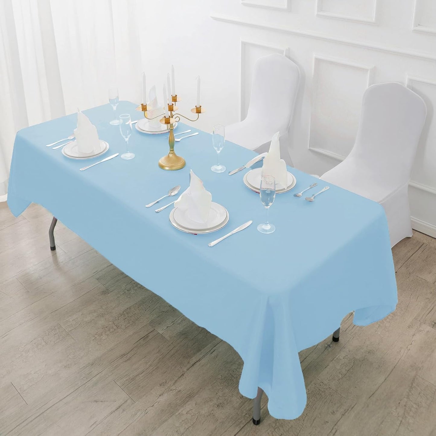 Fokitut 6 Pack Rectangle Tablecloth, 60x120 Inch, Stain Resistant and Wrinkle Polyester Table Cloth, Fabric Table Cover for Kitchen Dining, Wedding, Party, Holiday Dinner-Blue Mist