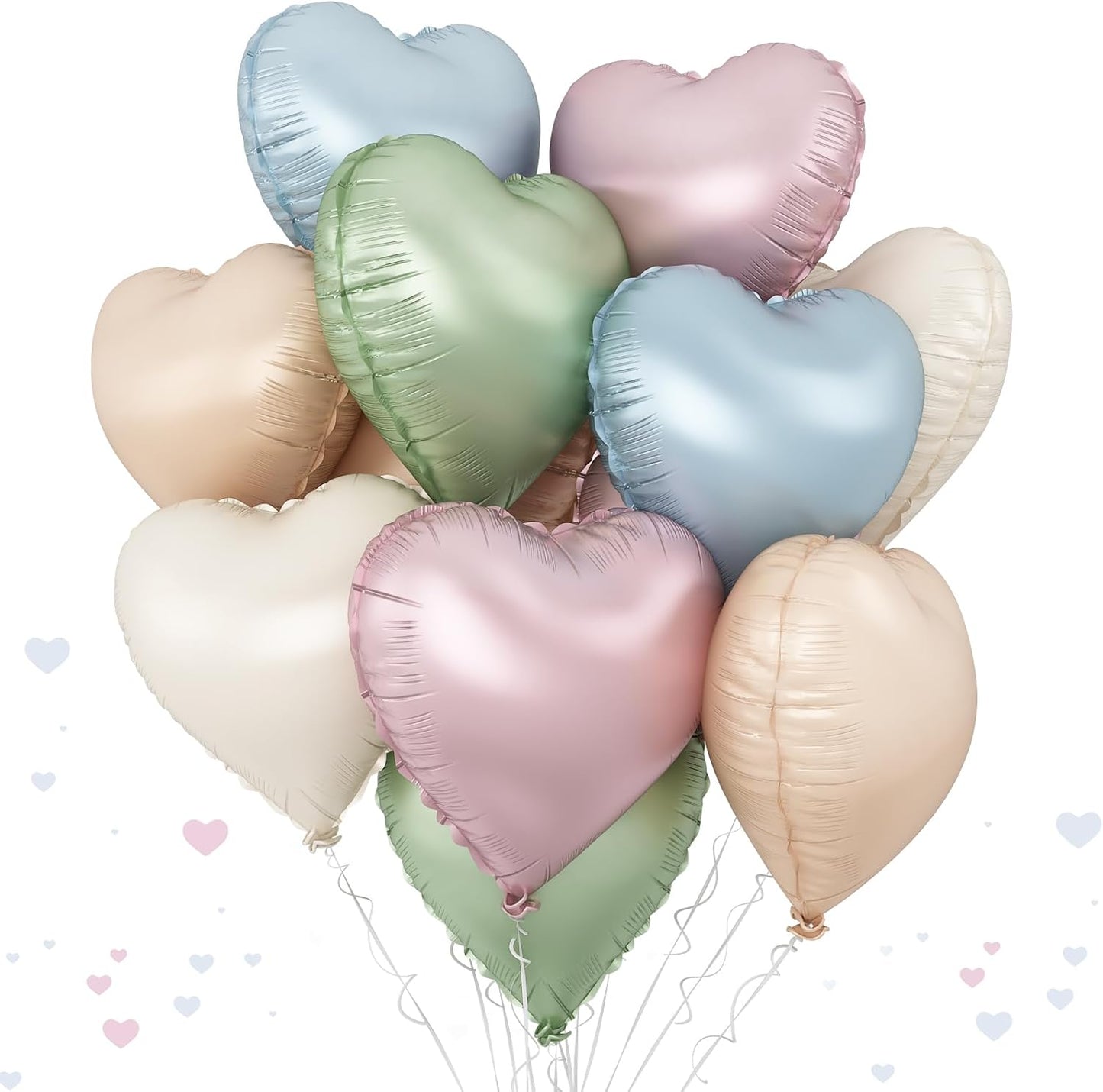 Pastel Colorful Heart Foil Balloons, 10PCS Assorted Rainbow Helium Balloons, 18Inch Heart Shaped Foil Balloon for Kids Birthday Valentines Wedding Bridal Baby Shower Easter Boho Party Decorations