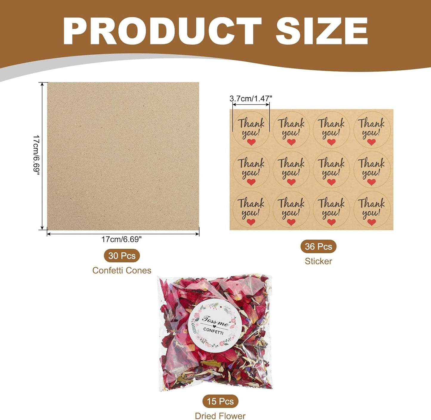 PATIKIL Dried Flower Confetti Cones, 30Pcs Paper Tapers Cone Holder with Dried Rose Petals / Sticker for Wedding Party Engagement Birthday DIY Decoration, Red/Purple