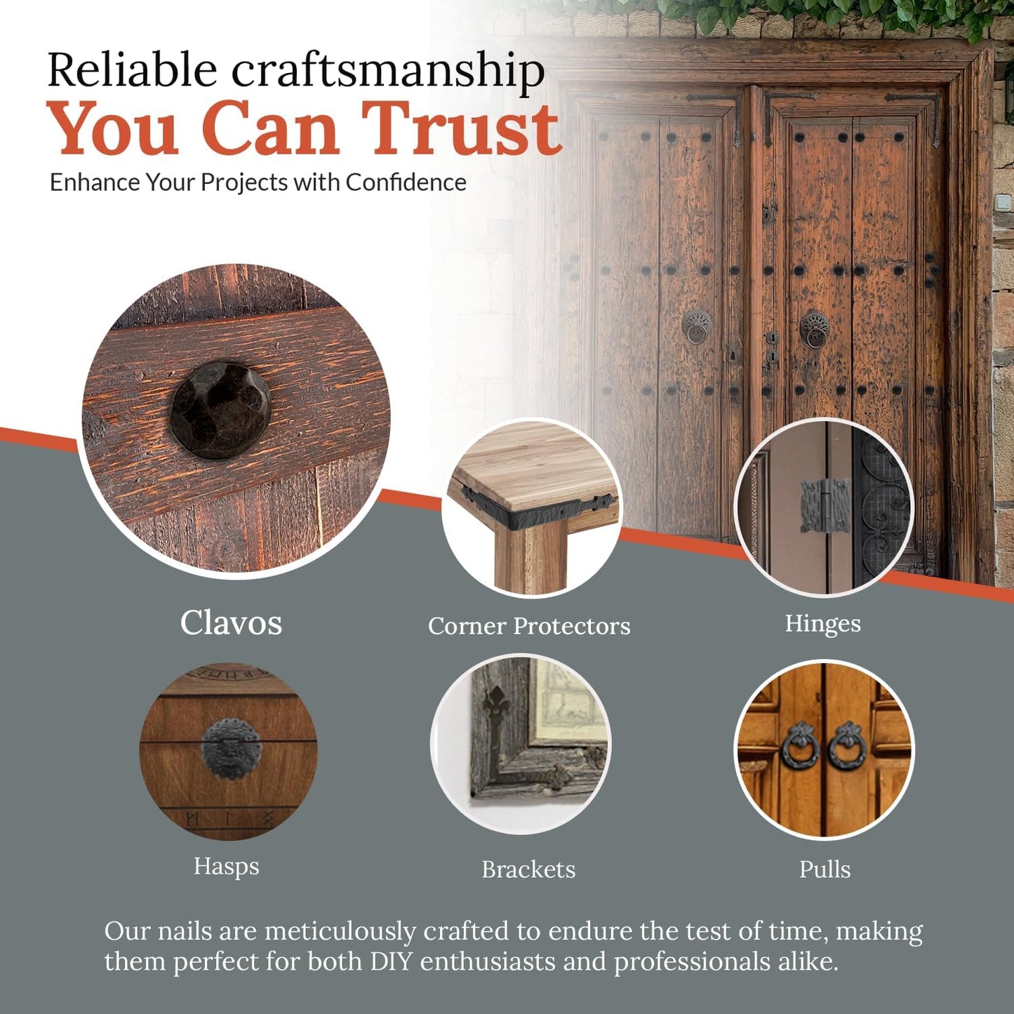 50 Pack 0.75" Round Head Iron Clavos Decorative Nails – Sealed Unfinished – Handmade Rustic Round Fasteners for Farmhouse Shutters, Faux Wood, Barn Doors, Shutters, Gates – Ornamental Wood Accent