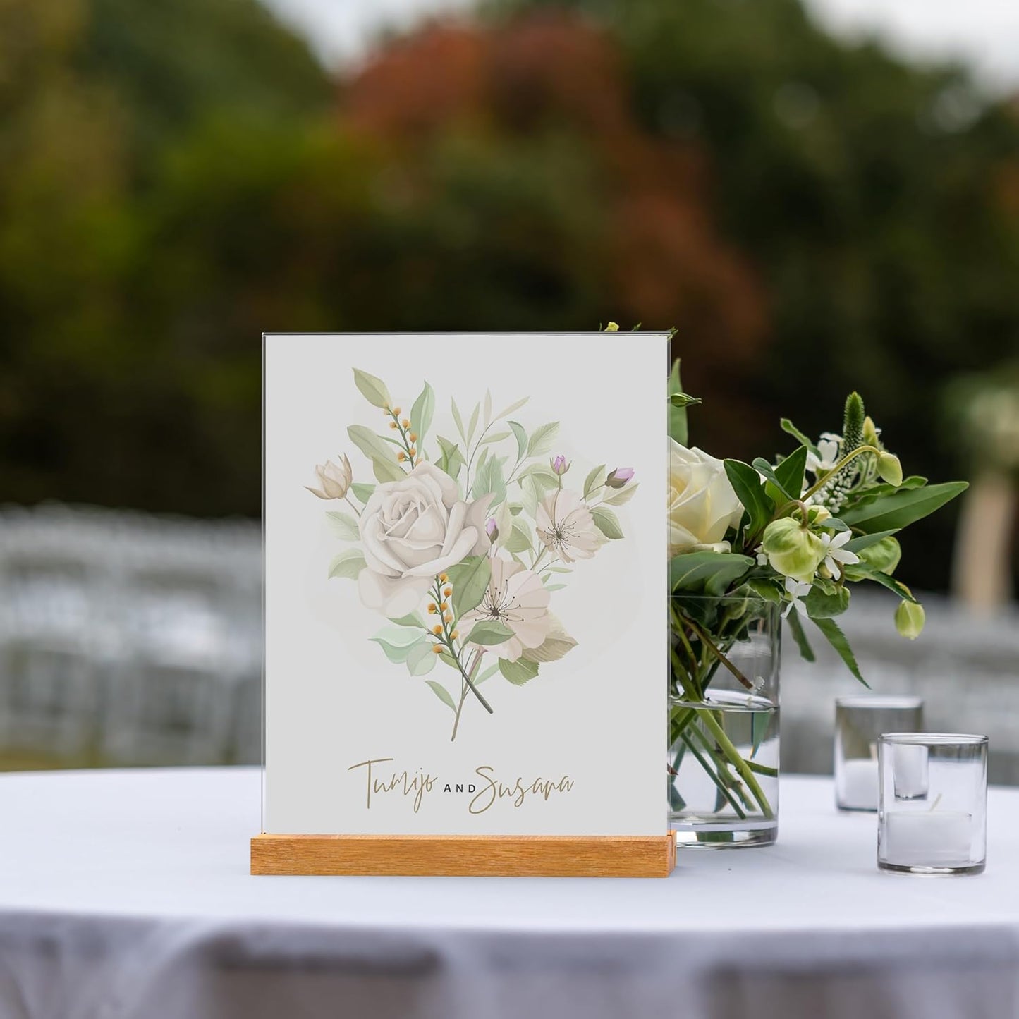 5x7 Inch Acrylic Sign Holder with Wood Base Vertical and Slant Displays(6 Pack 5*7")