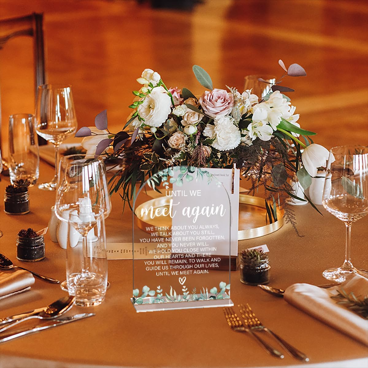 Acrylic Wedding Sign Until We Meet Again Signs for Ceremony Modern Calligraphy Arch Acrylic Table Top Signs for Wedding Reception and Event Party Table Decor (Eucalyptus Leaves)