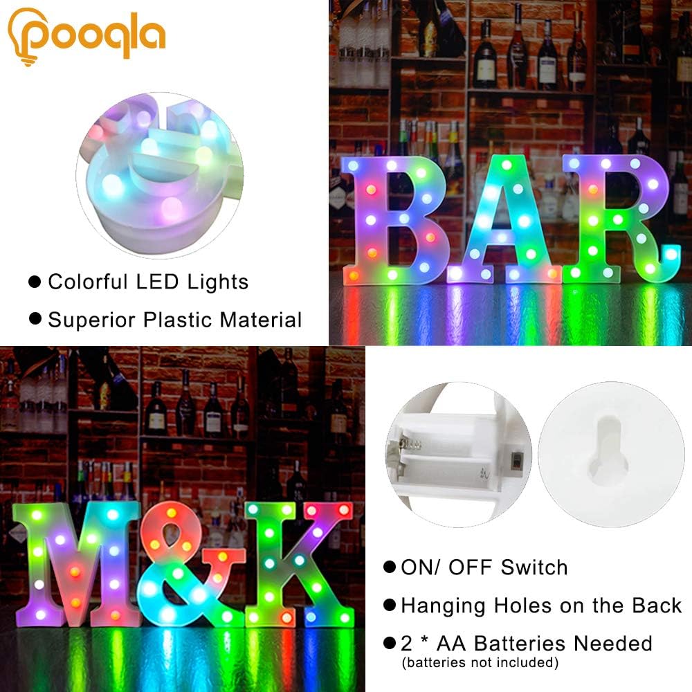 Pooqla Colorful Marquee Letters LED Light Up Letters with Remote, Party Birthday Letter with Lights Decorations for Classroom Room Dorm Home - Multicolor Letter H