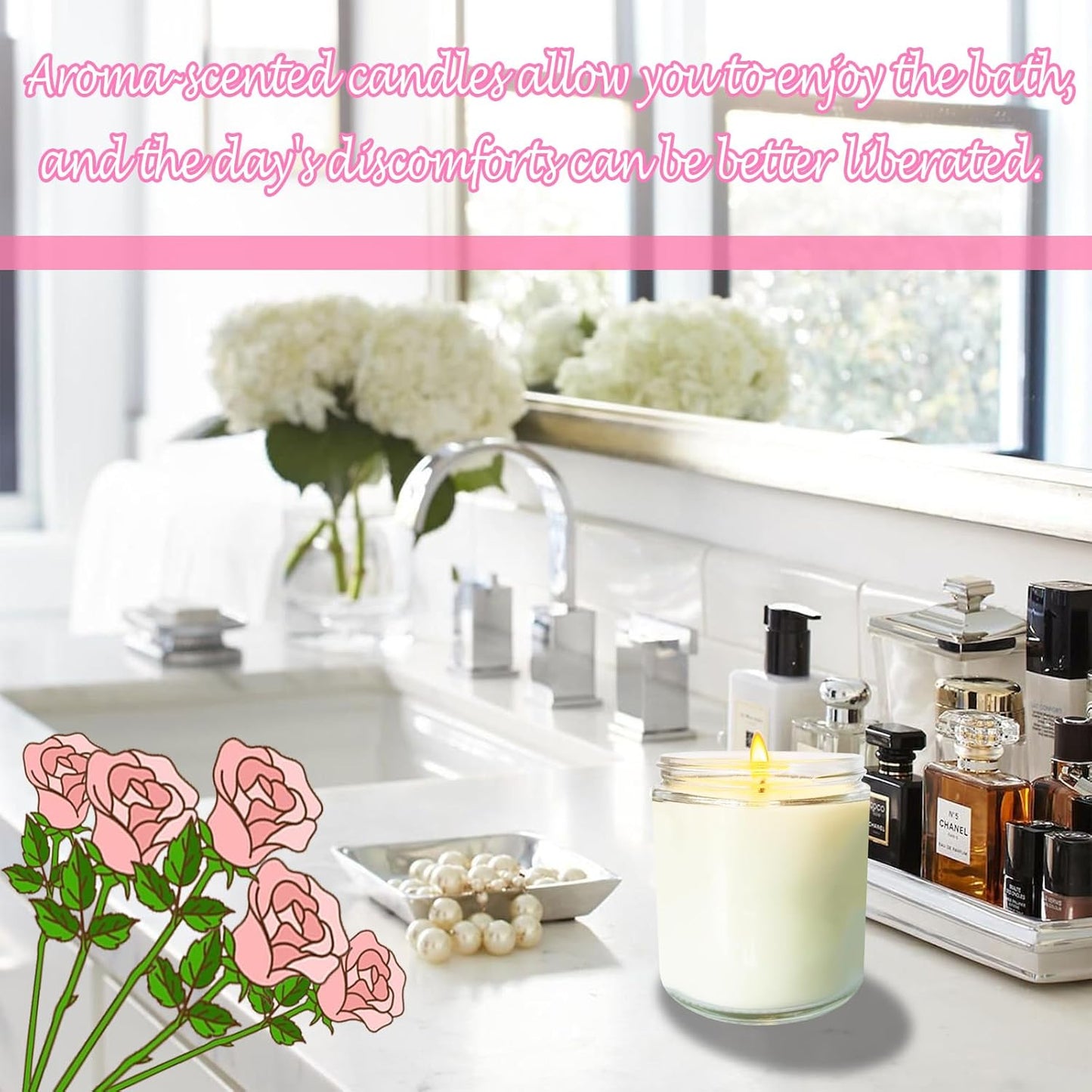 12 Pcs 8 Oz Bulk White Soy Candles,Rose Scented Candles Set,Bulk Aromatherapy Candle,Great Stress Relieving Scented Candle for Girls as a Gift for Birthdays, Weddings and More!