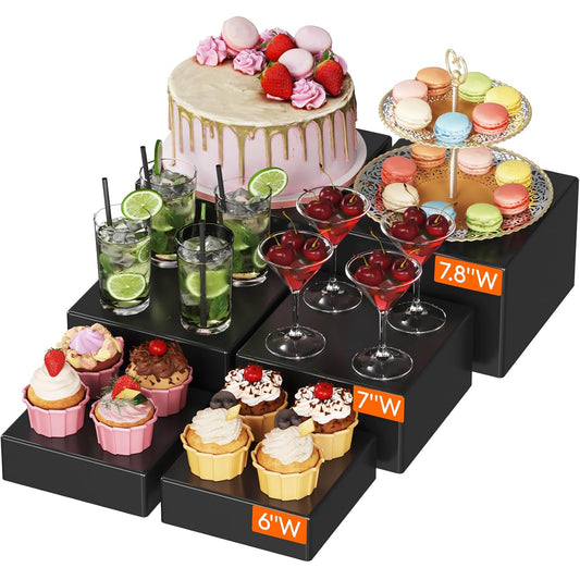 Lifewit Buffet Risers and Stands Up to 7.8", Food Risers for Buffet Table, Catering Dessert Cake Stand for Party, Collectibles Jewelry Display Stand, Black Cube Boxes Nesting Risers, 6 PCS