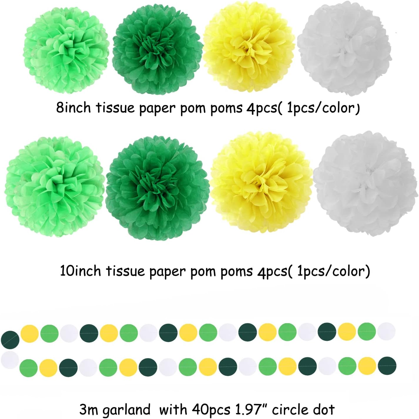 Yellow Green White Party Decorations - 30pcs Tissue Pom Poms Streamers,Spring Summer Wedding Engagement Tassel Garland Banner,Graduation Birthday Baby Bridal Shower Decor Ouruola