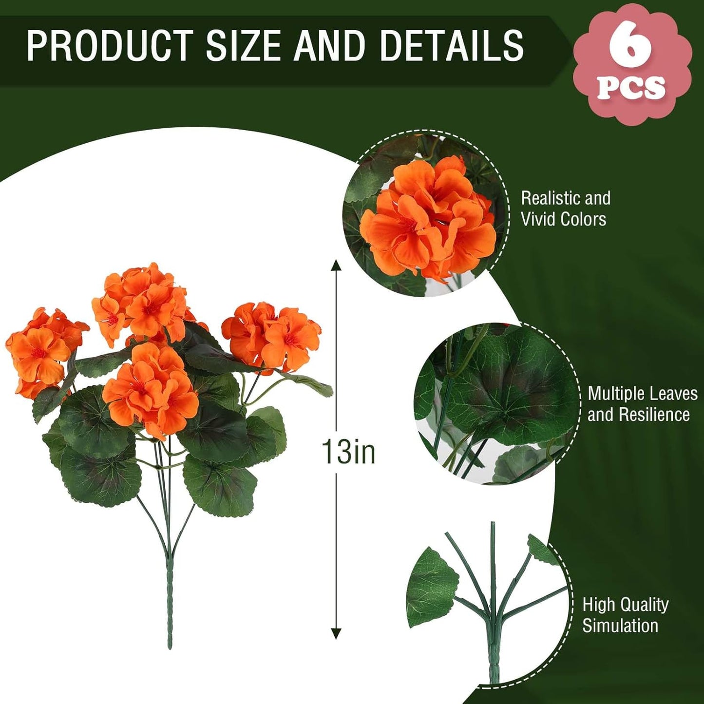 Hananona 6 Pcs Artificial Geranium Flowers for Outdoors Geranium Silk Orange Flower Outdoor UV Resistant Patio Plants Faux Autumn Flowers for Fall Home Kitchen Table Centerpieces (6, Orange)
