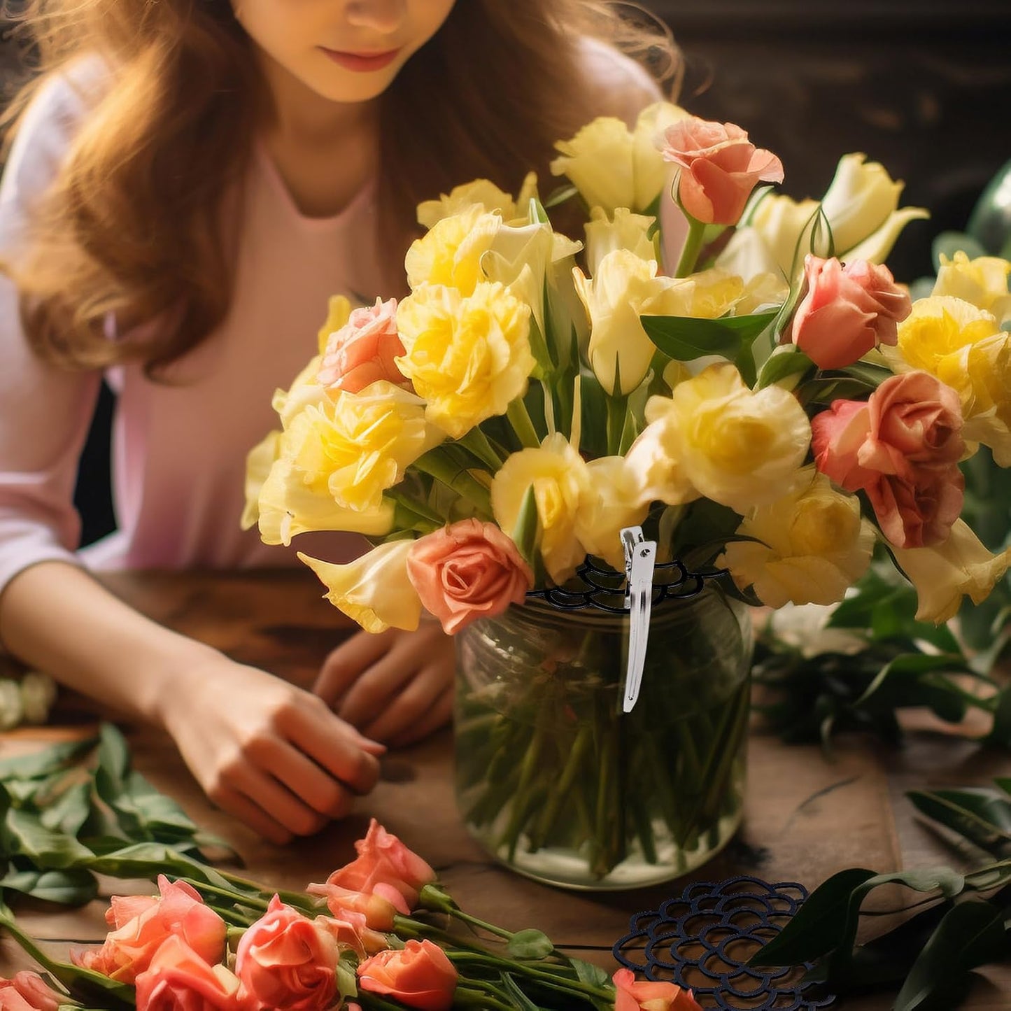 3 Pcs Modern Flower Frog Metal Flower Arrangement Holder Floral Grid Used for Vase Flower Arrangement Art Convenient Stem Holder for Flowers Flower Frog Organizer Metal Lid for Vase (Black)