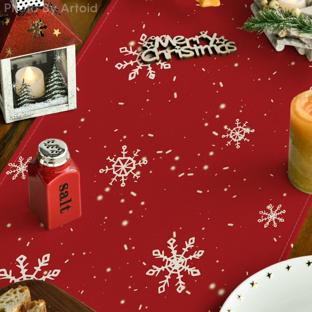 Artoid Mode Red Snowman Snowflake Let it Snow Winter Table Runner, Seasonal Christmas Kitchen Dining Table Decoration for Home Party Decor 13x90 Inch