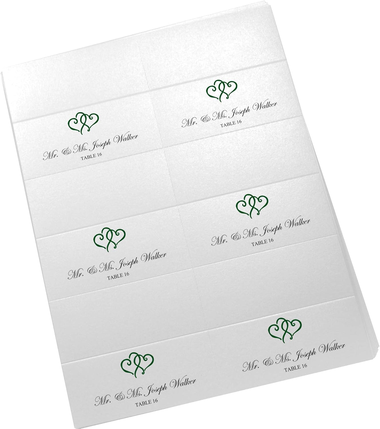 Linked Hearts Printable Place Cards, Hunter Green (Choose Color), Set of 150 (25 Sheets), Laser & Inkjet Printers - Wedding, Party, Dinner, and Special Events - Made in the USA