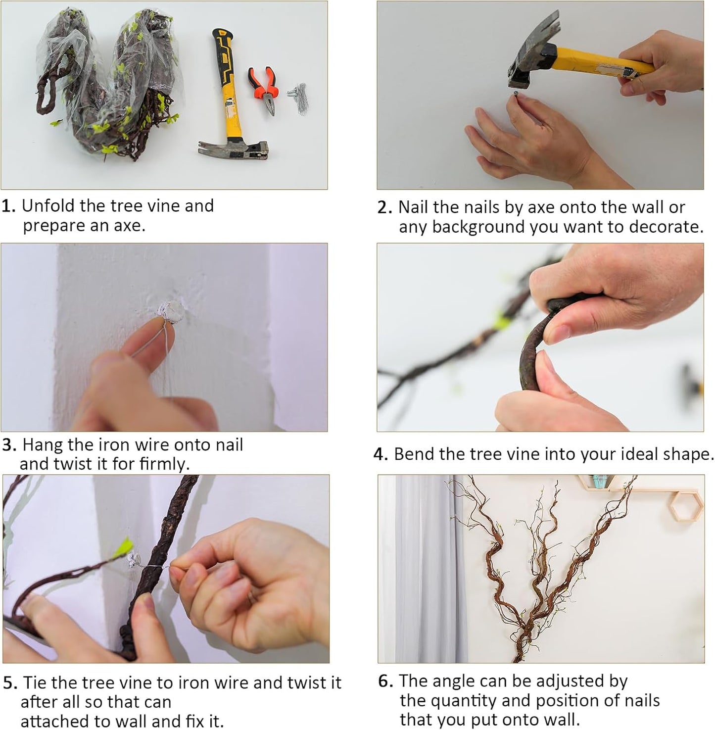 1Pcs 63in Wall Hanging Artificial Plants Tree Trunk Fake Cherry Tree Branches Rattan Liana Cane Vine for Wedding Outdoor Garden Home Living Room Christmas Decoration