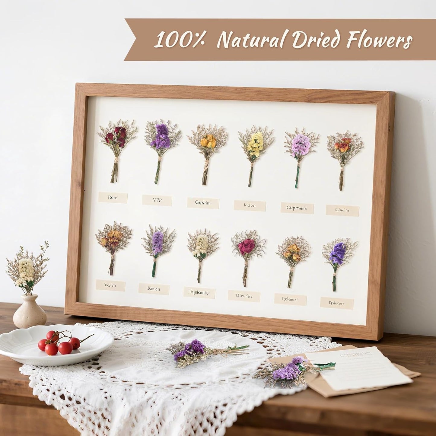12/24 PCS Charming Dried Flowers Bouquet for Vase Various Dried Wildflowers with Stems Mini Handmade Wildflowers Natural Real Flowers Bulk Flowers Craft (Forget Me Not, 12 PCS)