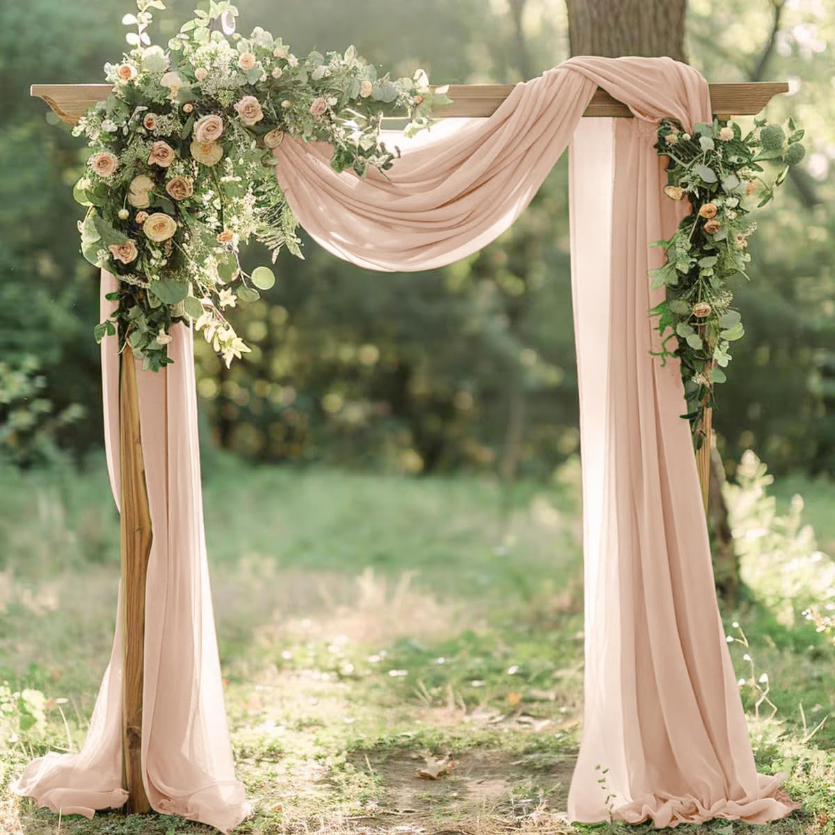 Nude Fall Sheer Elegant Arch Draping Fabric Outdoor 1 Panel 29" × 20Ft Sheer Chiffon Curtain Drapes for Wedding Ceremony Birthday Party Garden Brunch