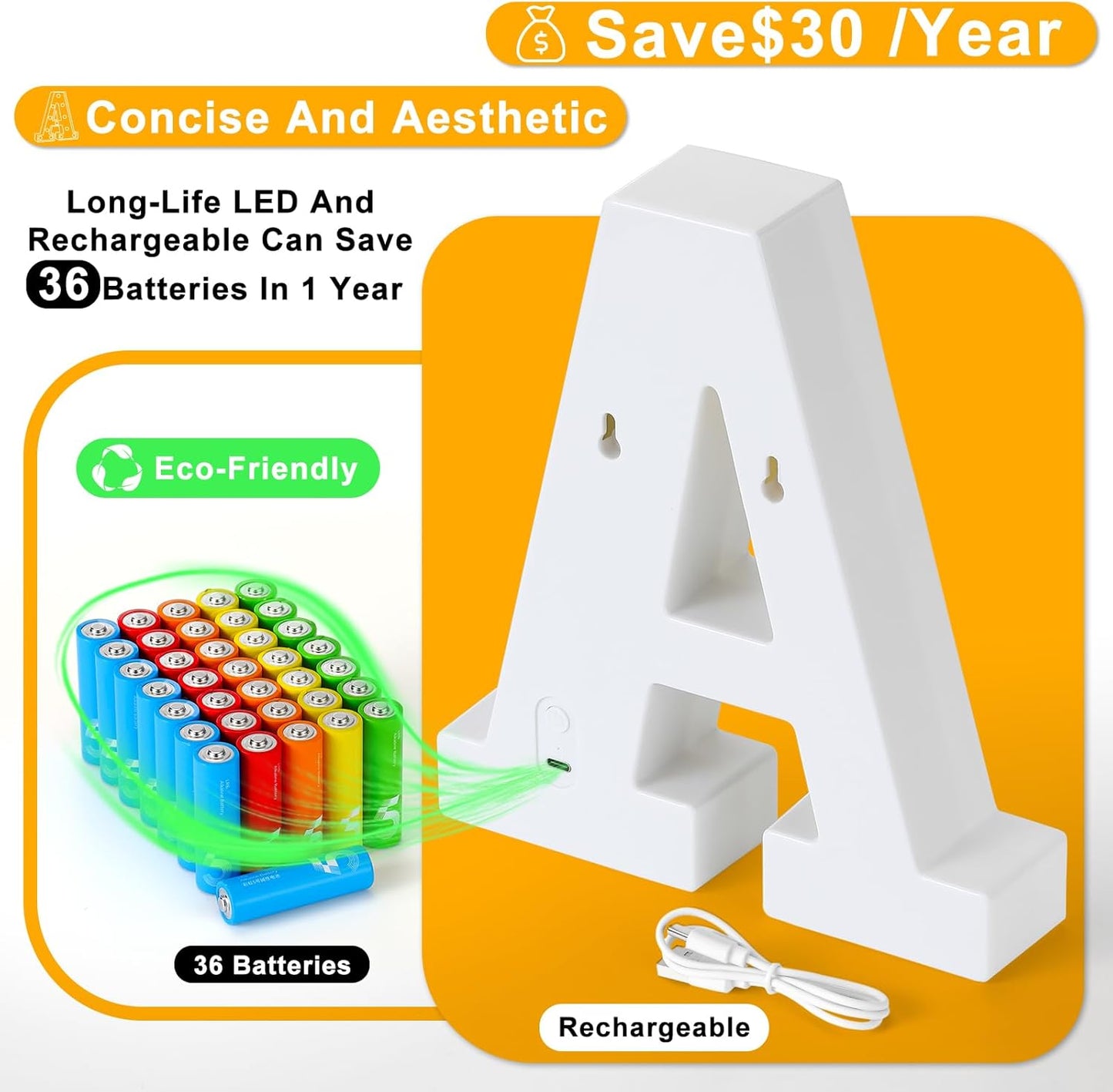 Foaky Rechargeable LED Letter Lights Sign Marquee Light Up Letters Sign for Night Light Wedding/Birthday Party Christmas Lamp Home Bar Decoration (R)