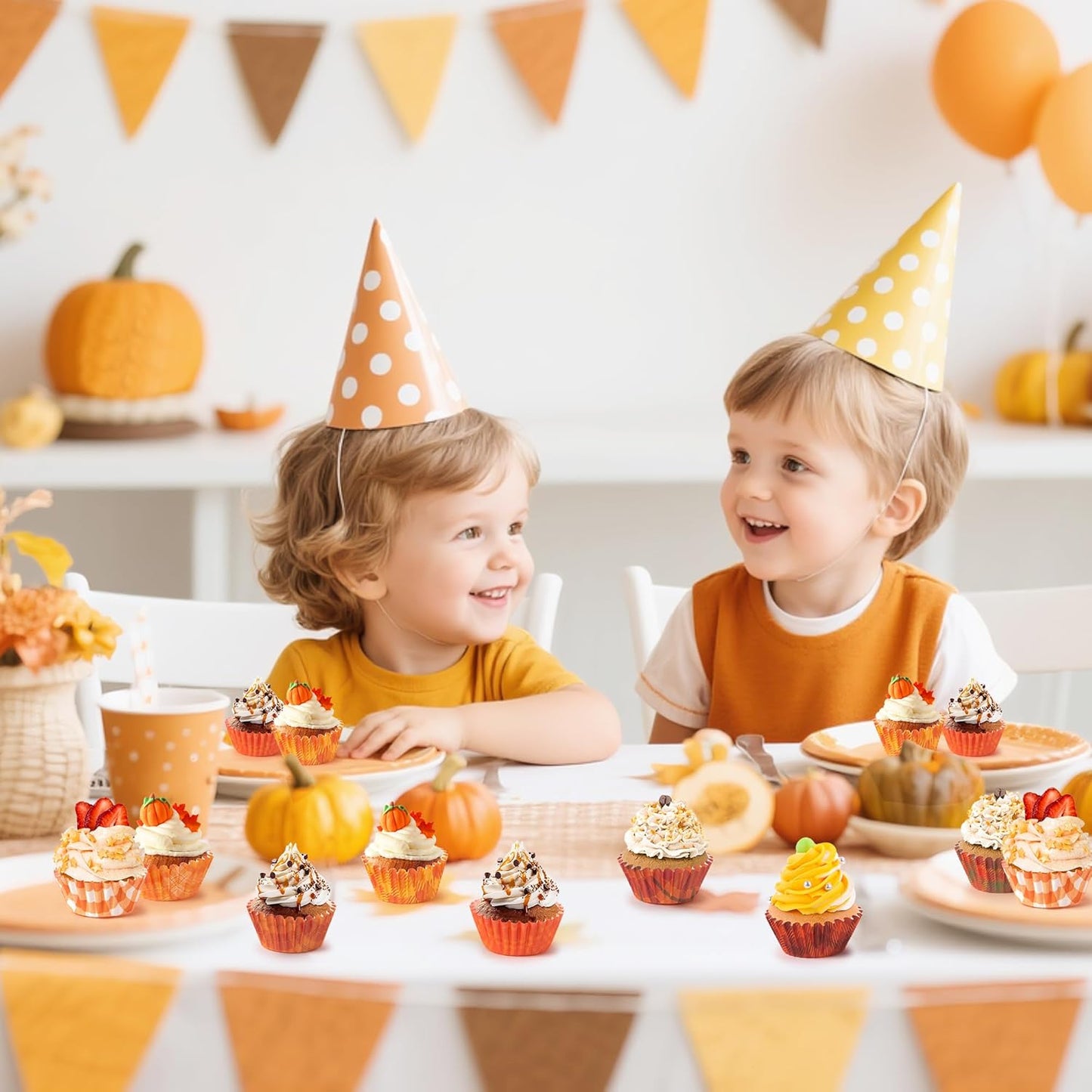 COcnny Fall Mini Cupcake Liners - 600pcs Autumn Plaid Muffin Small Paper Cupcakes Baking Cups Wrappers, Orange Brown Case Cake Wrap Making Supplies for Fall Thanksgiving Birthday Party (8 Styles)