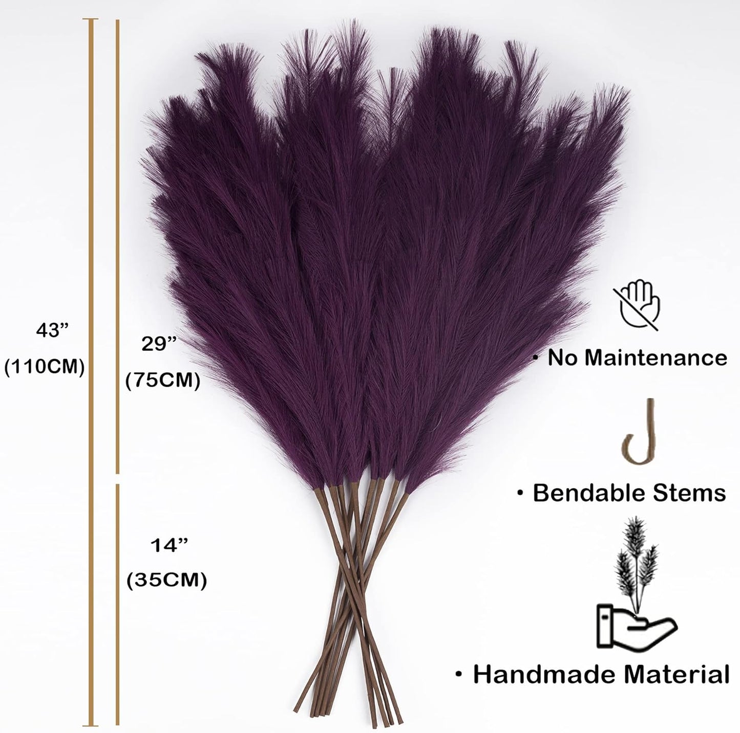 EVODIS Pampas Grass Decor Tall, 43"/110cm Faux Pampas Grass 6 Stems Large Pompass Grass Branches Tall Bulk Boho Flower Arrangement for Home Room Wedding Party Decor(Purple)