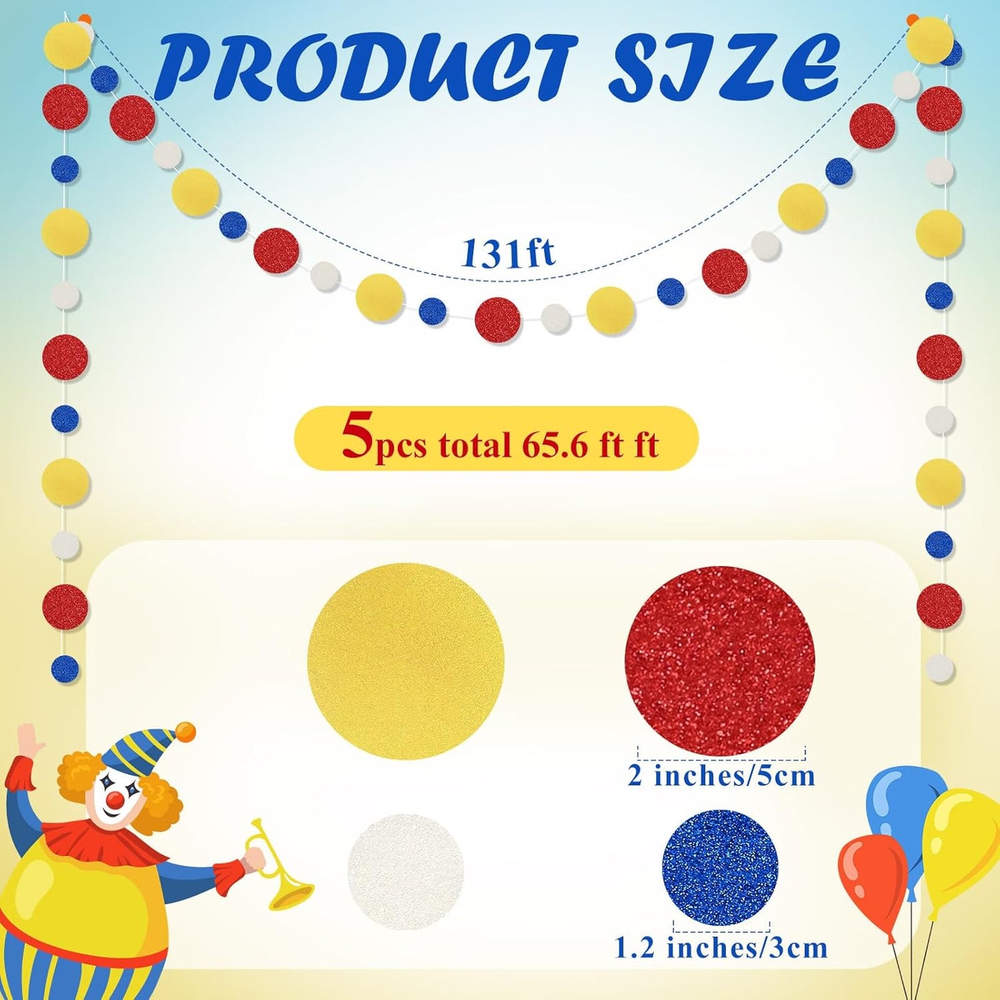 Outus 5 Pieces Colorful Dots Paper Garland Round Glitter Garland Hanging Confetti Streamers Backdrop for Candy Birthday Classroom Halloween Trunk or Treat Car Decoration (Red,Blue,Yellow)