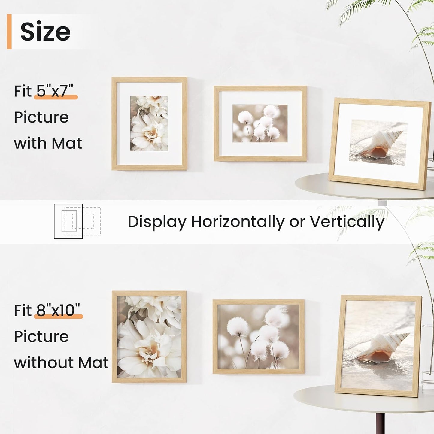 8x10 inch Picture Frame, 8x10 Photo Frames with 5x7 Removable Mat - High Definition Plexiglass - Vertical and Horizontal Display - Wall Hanging Frame - Oak Color, 12 Pack