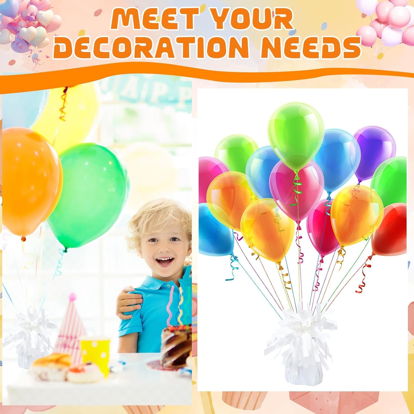 8 Pcs White Metallic Balloon Weights Holder Anchors Balloon Holder Weights for Helium Balloons Birthday Graduation Party Christmas Wedding Celebration Decoration (White)