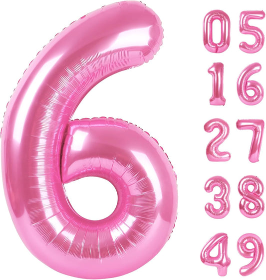 Pink 6 Number Balloon 40 Inch Mylar Foil Birthday Balloon, Digital Balloons for 6 16 Boy Girl Party Decorations Supplies, Big Helium Balloon Numbers for 26 36 46 60 Men Women Anniversary