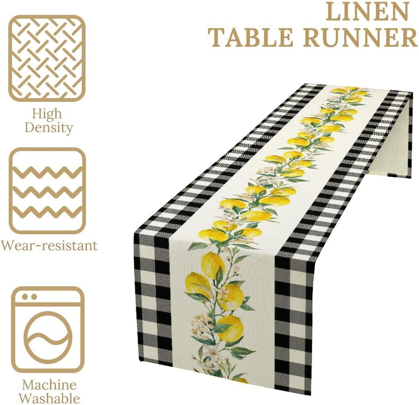 Lemon Table Runner,Black Buffalo Plaid Lemon Table Runner Farmhouse Style Spring Summer Home Kitchen Dinding Room Table Decoration 13x108 Inch