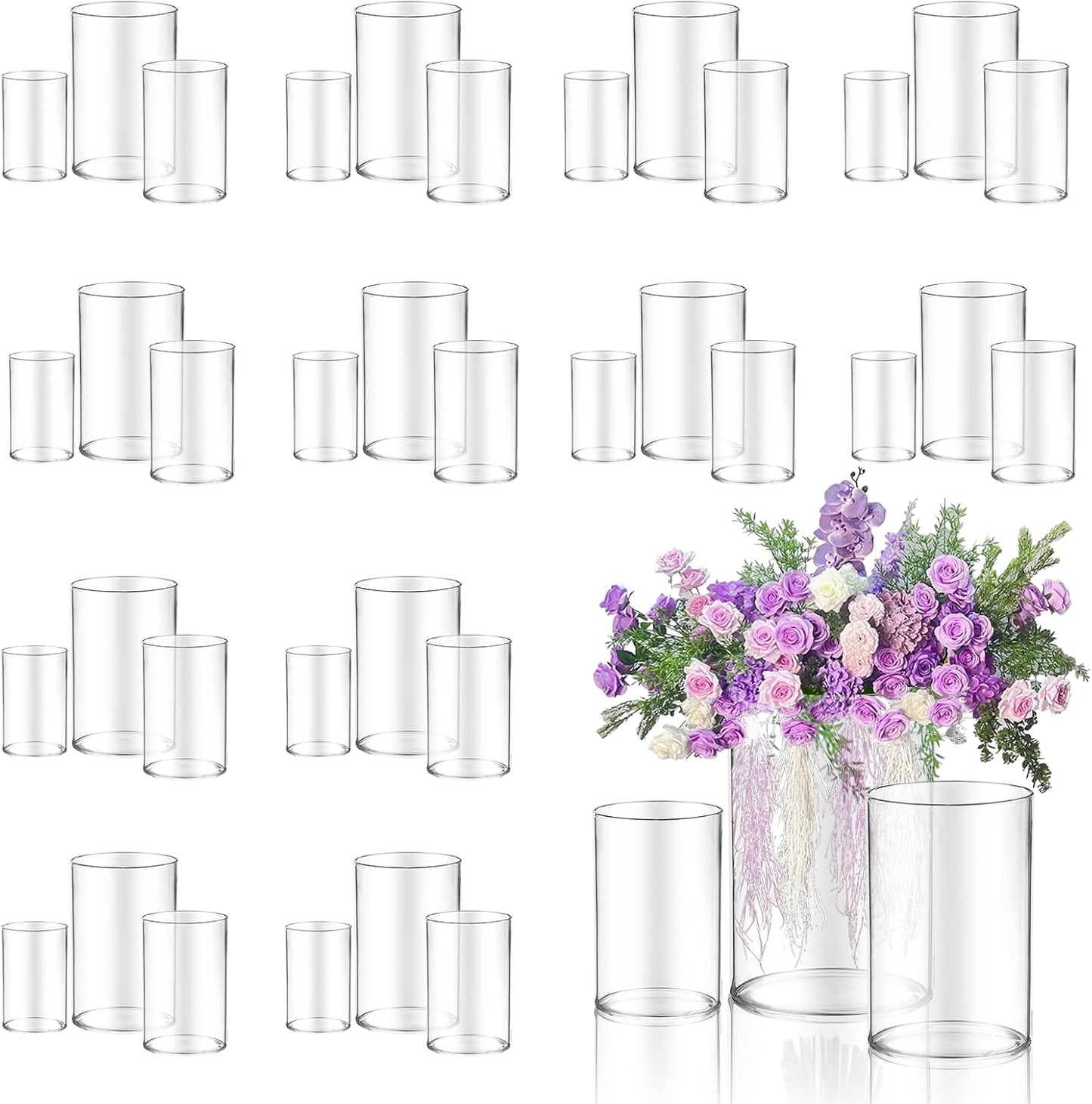 36pcs Glass Vase Cylinder for Centerpieces Small Flower Glass Clear Home Decor Centerpiece Table Flower Vase Decorations for Wedding＆Holiday 4,4.7,6Inch Tall