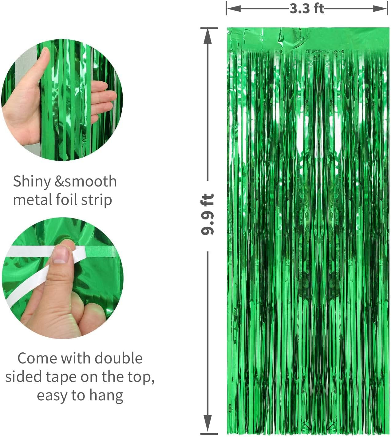 Crosize 7 Pack 3.3 x 9.9 ft Green Foil Fringe Curtains Party Decorations, Red Tinsel Curtain Backdrop for Parties, Door Streamers, Glitter Streamer Backdrop for Birthday Decoration