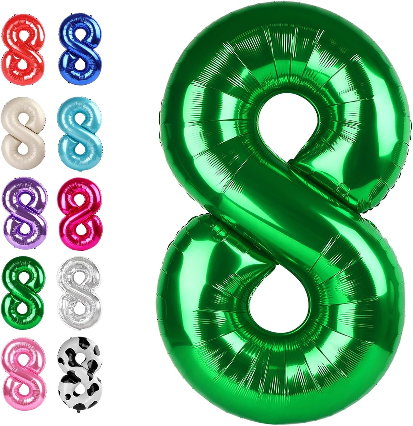 Green Foil Number 8 Balloon 40 Inch, Helium Mylar Eight Number 8 18 28 38 48 58 80 88 Birthday Balloons, 8th Green Women Men Wedding Anniversary, Graduations Party Supplies