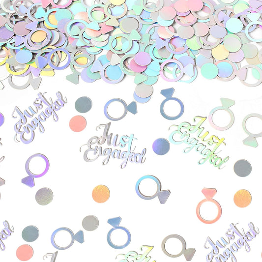 230PC Just Engaged Confetti for Engagement Party Decorations, Wedding Tables, Ring Scatters - Iridescent Themed Bridal Shower, Bachelorette, Hen Party Decor