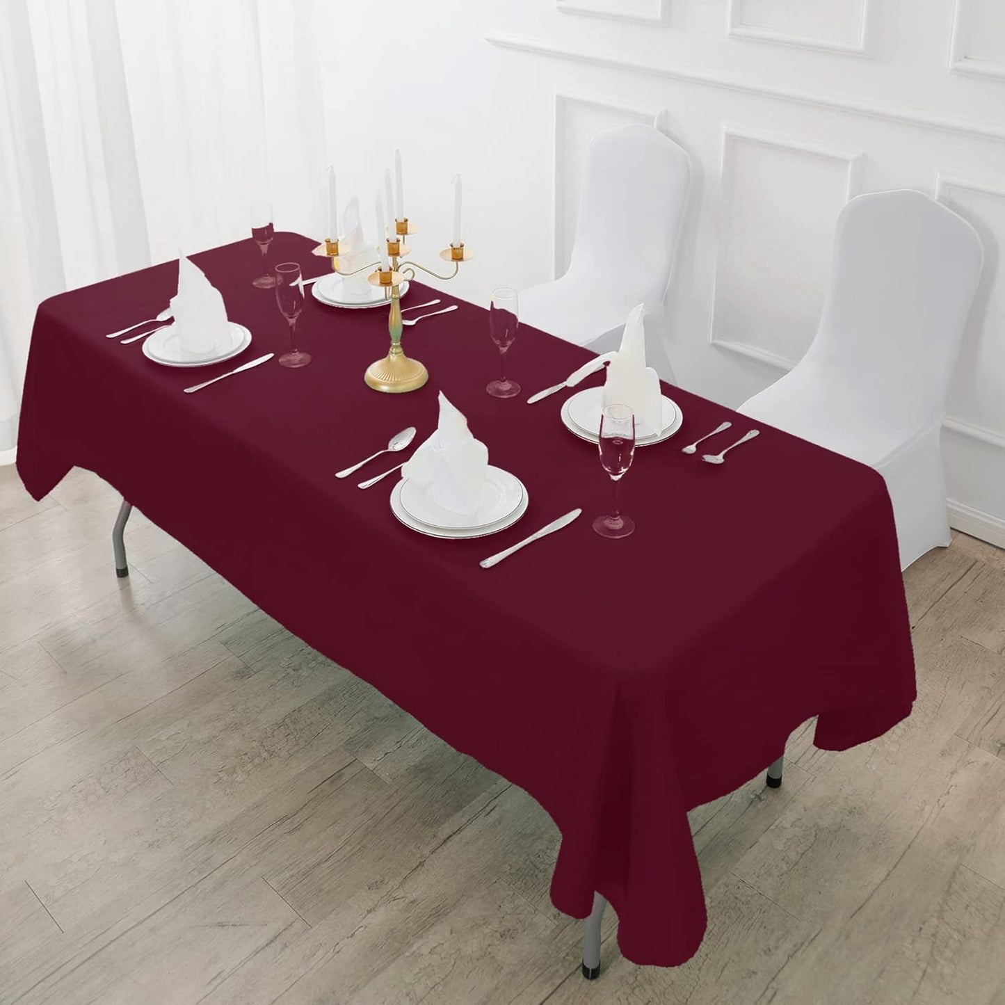 Fokitut 2 Pack Waterproof Rectangle Tablecloth, 90x132 Inch,Stain Resistant and Wrinkle Polyester Table Cloth, Fabric Table Cover for Kitchen Dining, Wedding, Party, Holiday Dinner-Burgundy