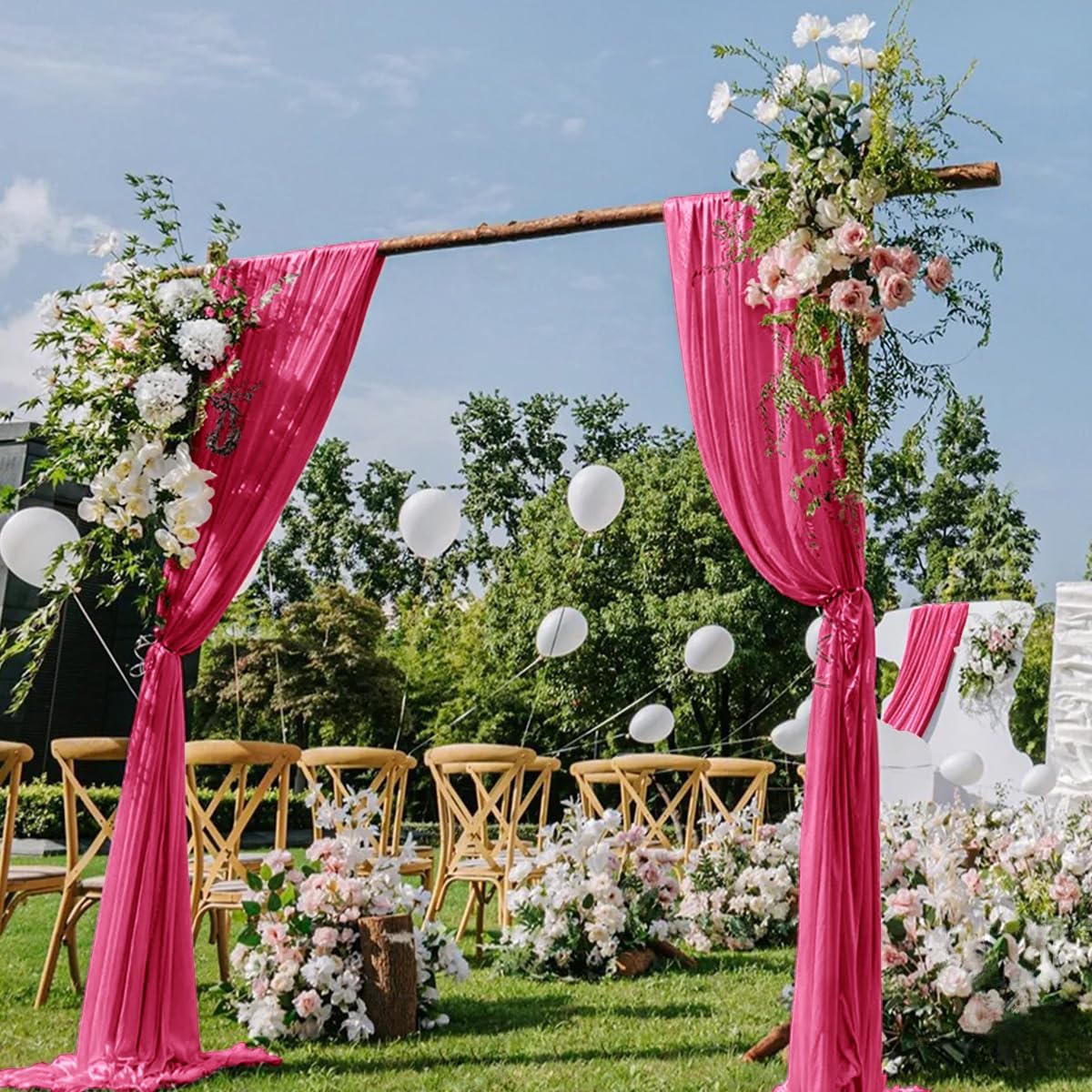 Hot Pink Wedding Arch Draping Fabric 2 Panels 29" x 20 FT Wedding Drapes for Backdrop Sheer Curtains Drapes for Romantic Bridal Baby Shower Ceremony Birthday Party Fall Outdoor Events