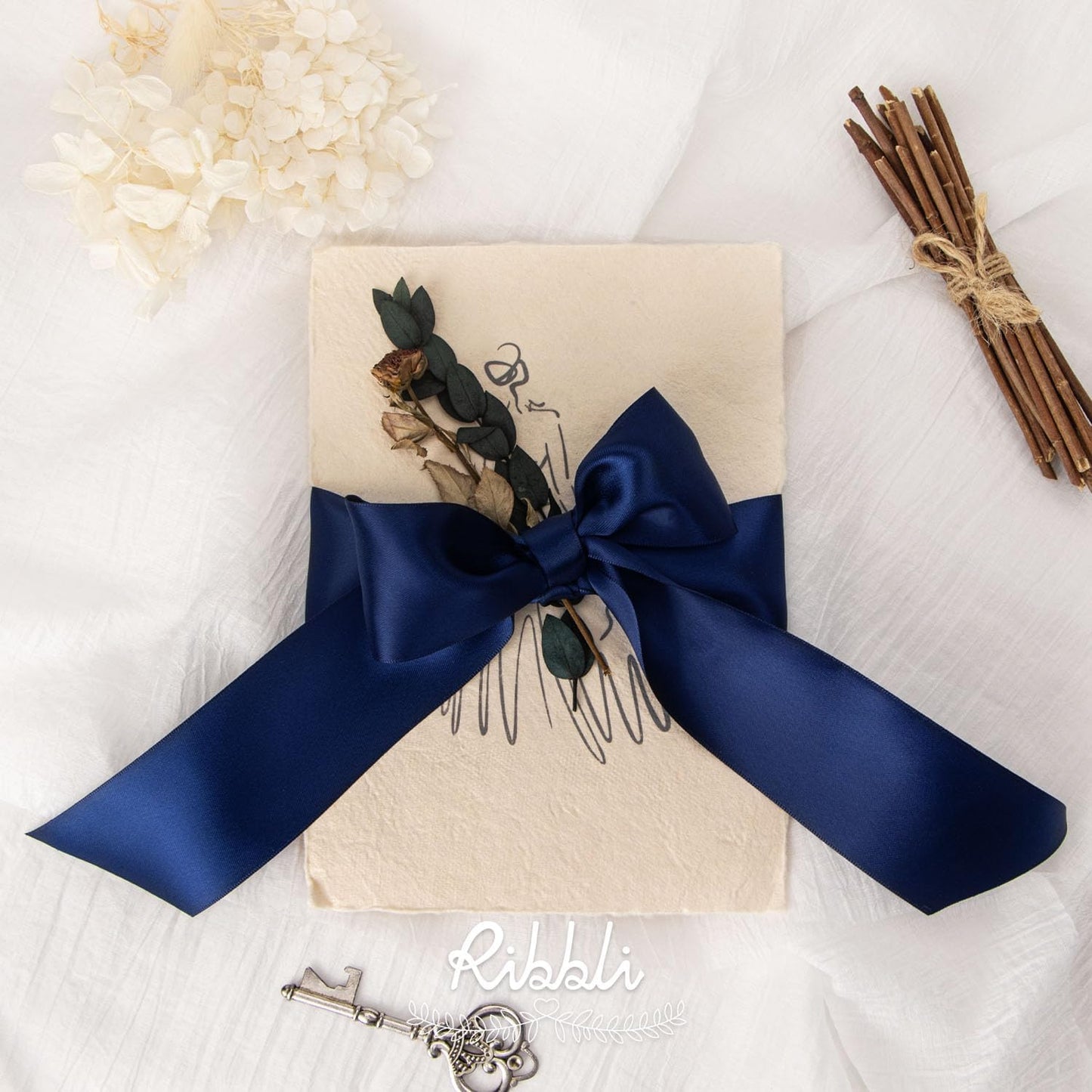 Ribbli Navy Double Faced Satin Ribbon, 2” x Continuous 10 Yards,Use for Bows Bouquet,Gift Wrapping,Floral Arrangement,Wedding Decoration