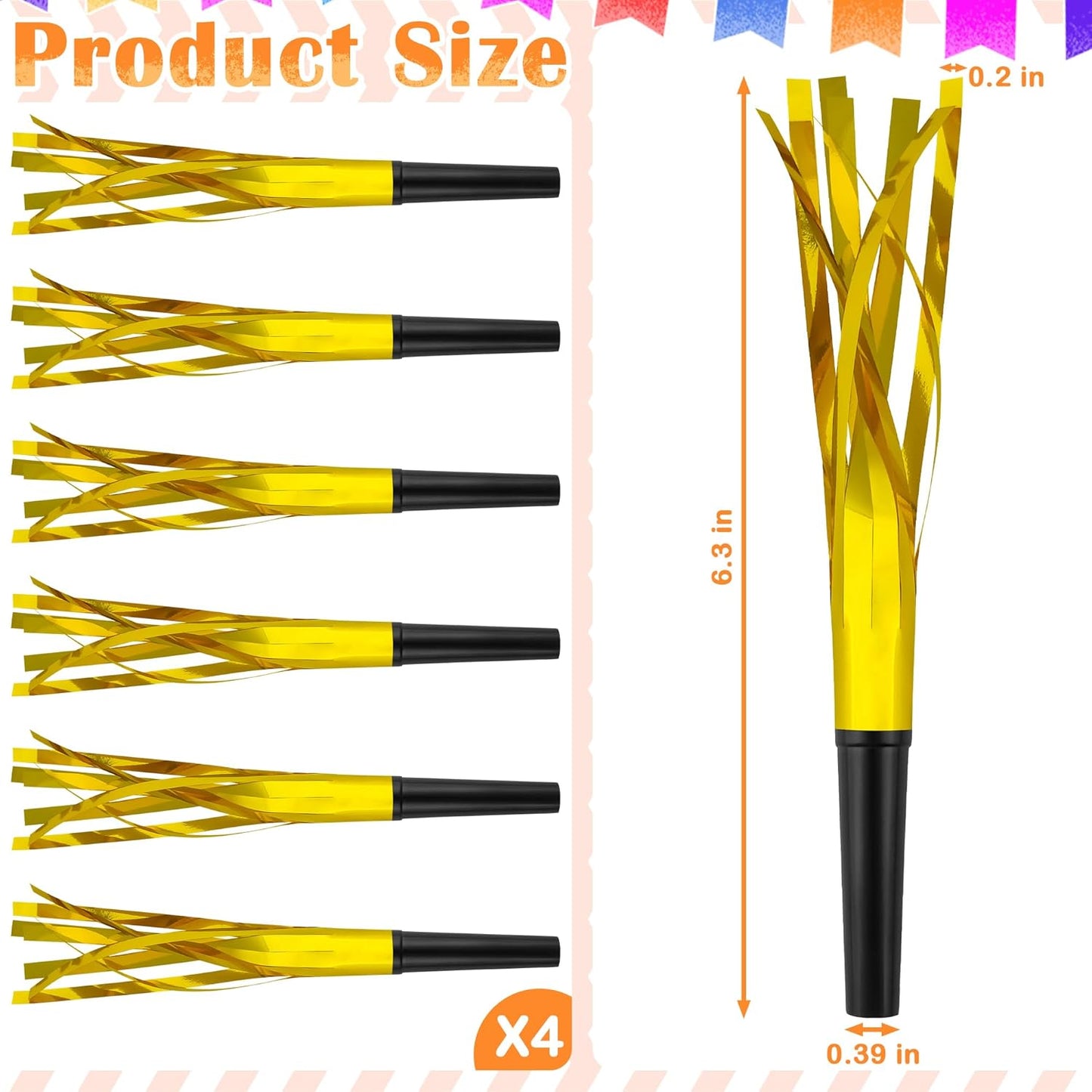24 PC Gold Party Favors Party Blowers for Adults Party Horns Birthday Blowers Noisemakers Blowouts Whistles Metallic Fringed Party Blower for Birthday Sporting Events Graduation