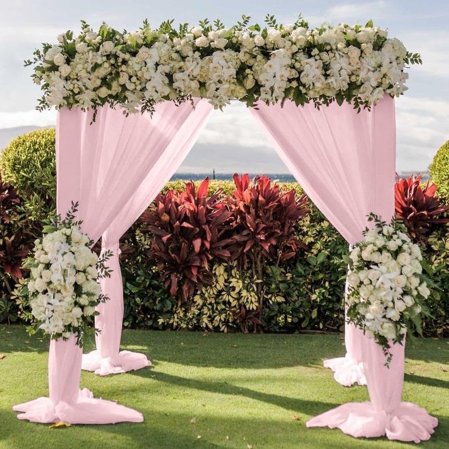 Wedding Arch Draping Fabric 1 Panel 30'' x 18FT Blushing Pink Sheer Chiffon Arch Drapery for Photo Booth Bridal Shower Baby Shower Church Decor Newborn Photography Christening Outdoor Party
