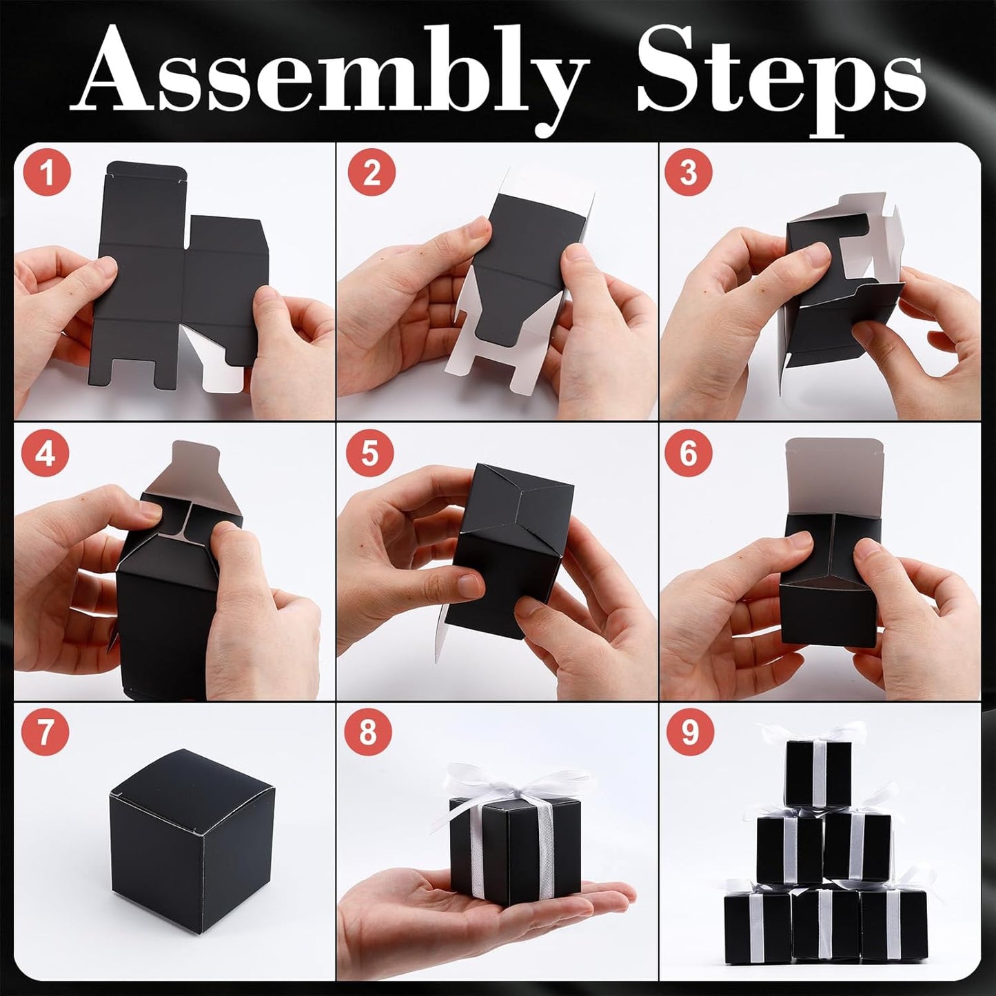 COCPOK 50 Pack Black Gift Boxes, 2x2x2 inch Gift Box, Small Candy Boxes with Lids and Ribbons, Paper Favor Box for Wedding Bridal Shower Baby Shower Birthday Party