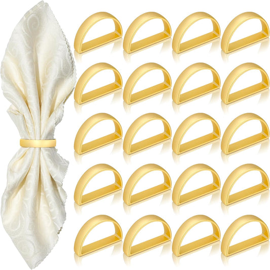 KPOSIYA Napkin Rings Set of 20, Metal Gold Napkin Rings Bulk for Table Settings, D-Shape Napkin Holders Rings for Dinner Table Decor, Easter, Fall,Thanksgiving, Christmas, Party,（Matte Gold，20pcs）