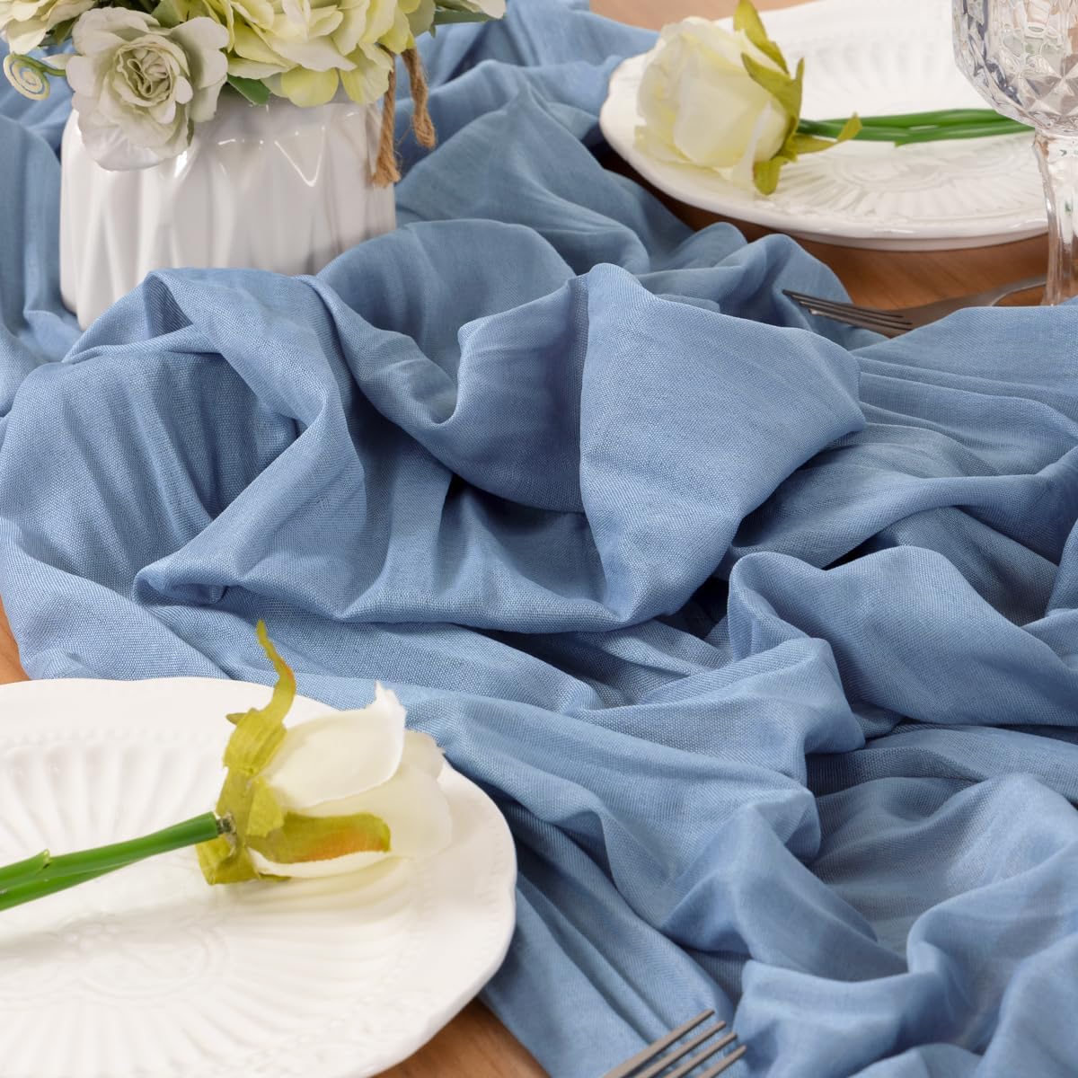 Dusty Blue Table Runner Cheesecloth Table Runner 4 Pack 10FT Farmhouse Table Runners 120 Inches Fall Table Decor Dining Room Centerpiece Wedding Boho Baby Shower Birthday
