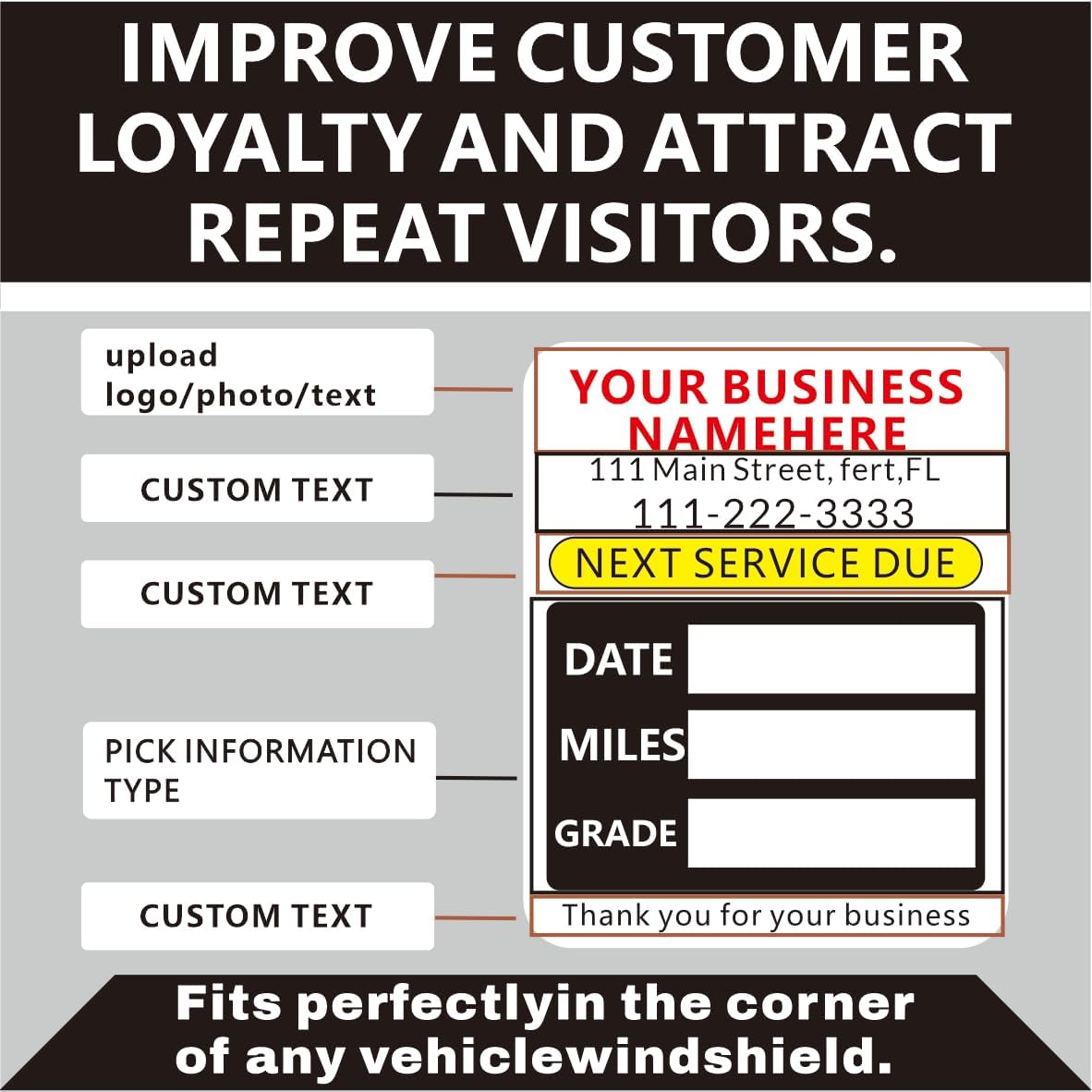 Custom Oil Change Stickers with Your Business Name - Auto Maintenance Service Reminder for Cars Vehicles Trucks Personalized Oil Change Stickers for Windshield 2 Inches（10-10000 pcs）