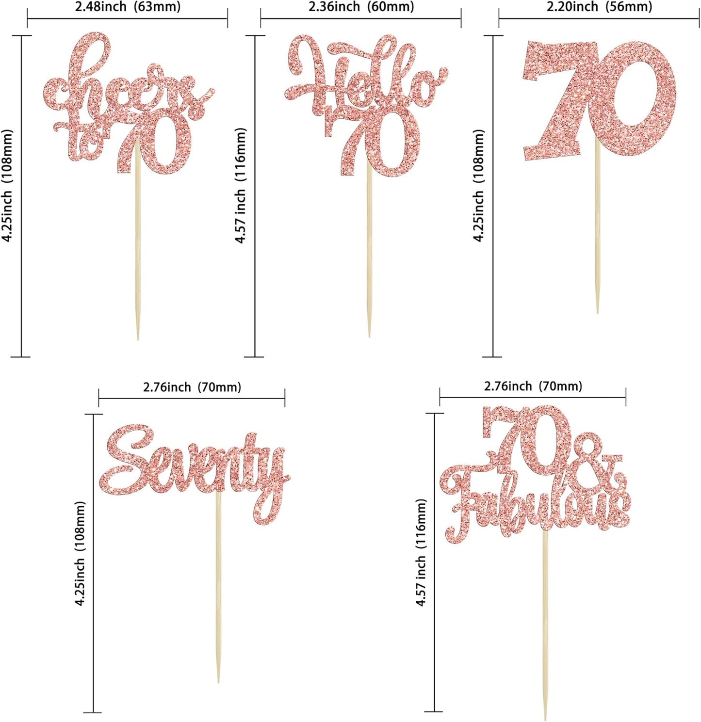 30Pcs Happy 70th Birthday Cupcake Toppers Seventy Cheers to 70 Years Old Birthday Cupcake Picks for 70th Birthday Anniversary Party Cake Decorations Supplies Rose Gold Glitter
