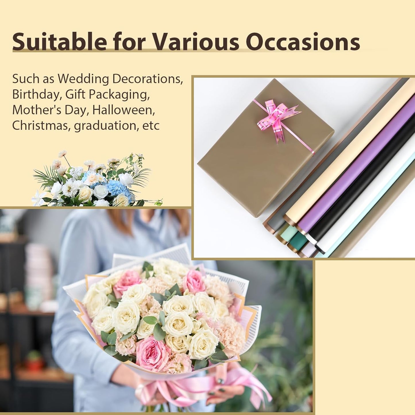 NESCCI 20 Sheet Flower Wrapping Paper - Waterproof Floral Bouquet Wrapping Paper, Florist Supplies Packaging Paper for Wedding Birthday Gift DIY (Light purple)