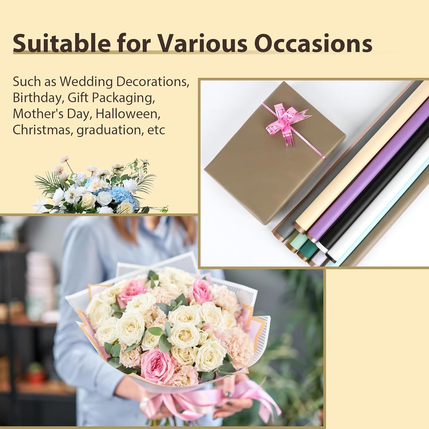 NESCCI 20 Sheet Flower Wrapping Paper - Waterproof Floral Bouquet Wrapping Paper, Florist Supplies Packaging Paper for Wedding Birthday Gift DIY (Grey Khaki)