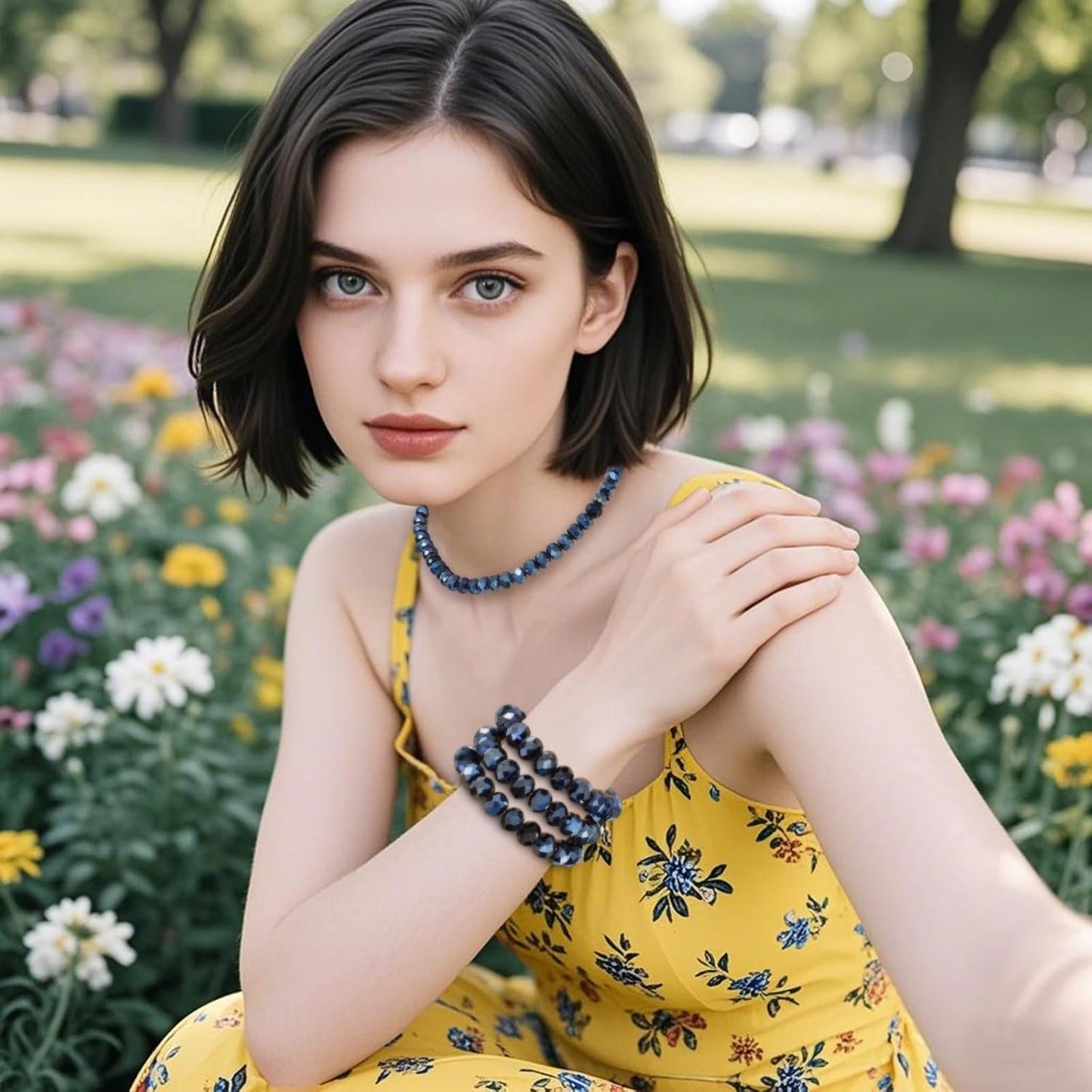 500Pcs 6mm Crystal Glass Beads for Jewelry Making Beads for Bracelets Necklace Pendants Making Supplies(Navy Blue)