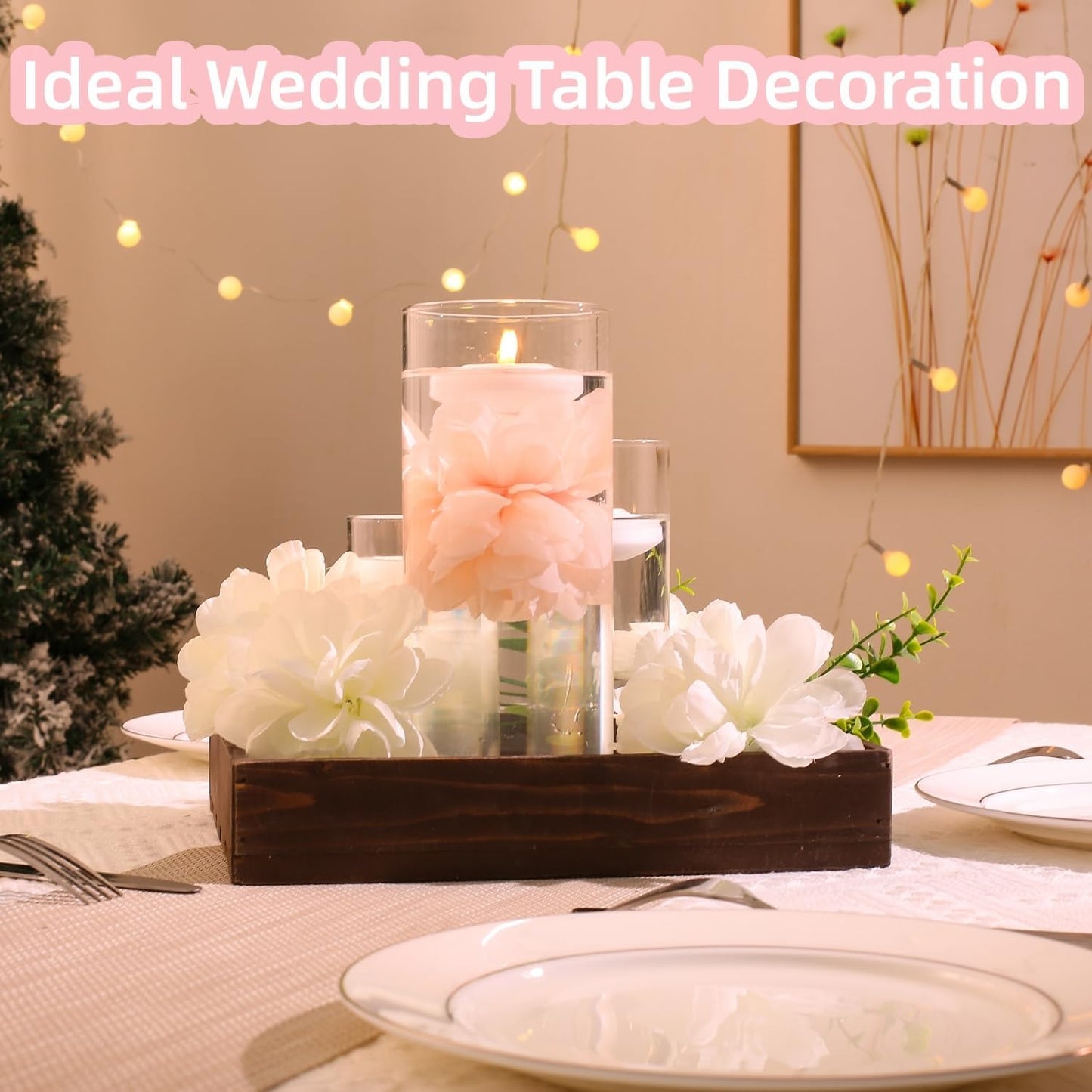 24 Pcs Floating Candles for Centerpieces and Floating Flowers Artificial Flowers Head Vase Filler for Party Home Table Wedding Centerpieces Decoration (Pink)